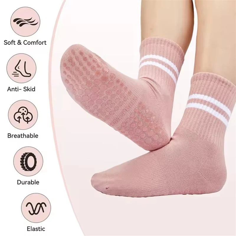 Lot de 3 paires de chaussettes de yoga longues – Antidérapantes, idéales Pilates, Barre, Danse & Fitness