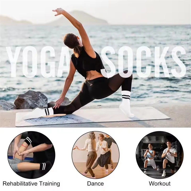 Lot de 3 paires de chaussettes de yoga longues – Antidérapantes, idéales Pilates, Barre, Danse & Fitness