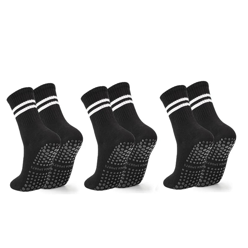 Lot de 3 paires de chaussettes de yoga longues – Antidérapantes, idéales Pilates, Barre, Danse & Fitness