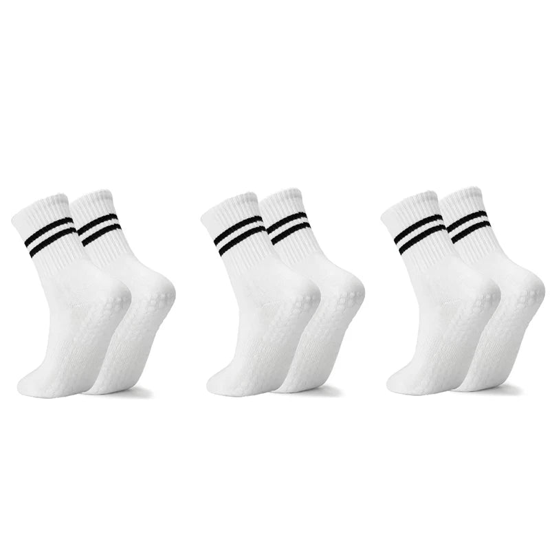 Lot de 3 paires de chaussettes de yoga longues – Antidérapantes, idéales Pilates, Barre, Danse & Fitness