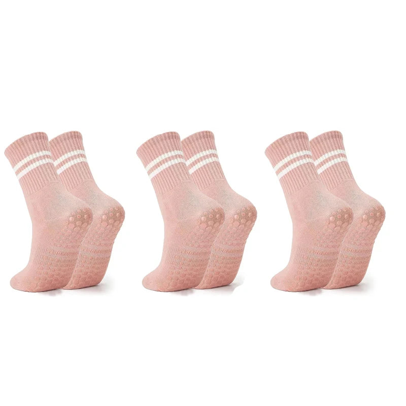 Lot de 3 paires de chaussettes de yoga longues – Antidérapantes, idéales Pilates, Barre, Danse & Fitness