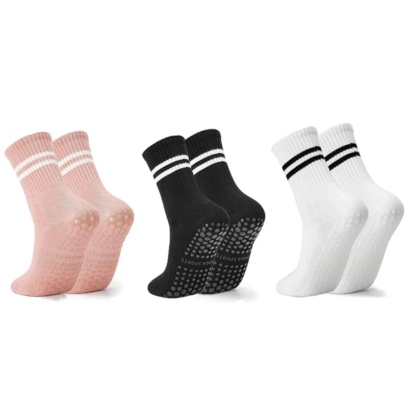 Lot de 3 paires de chaussettes de yoga longues – Antidérapantes, idéales Pilates, Barre, Danse & Fitness