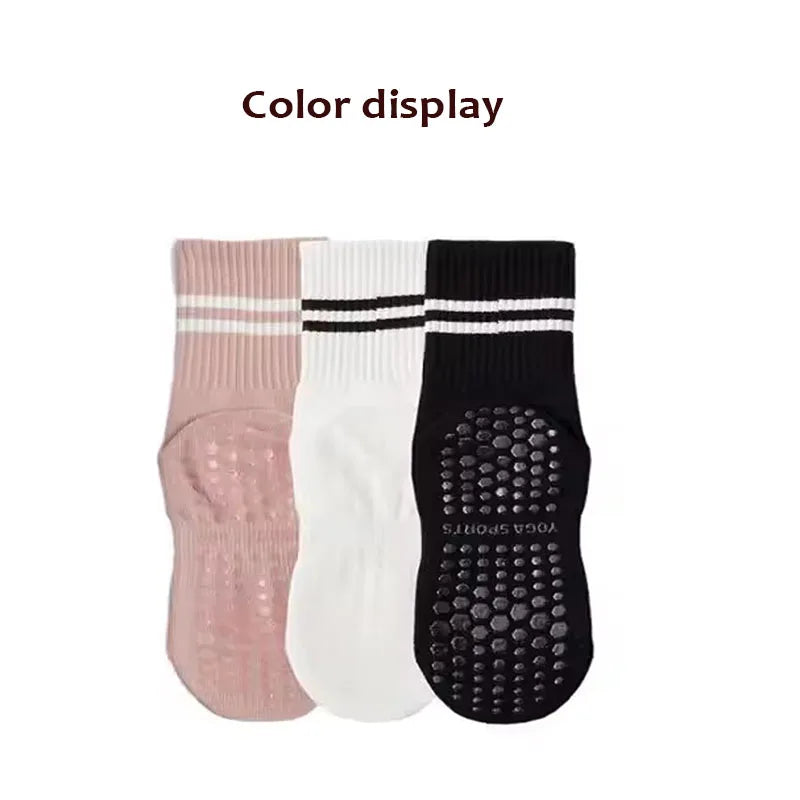 Lot de 3 paires de chaussettes de yoga longues – Antidérapantes, idéales Pilates, Barre, Danse & Fitness