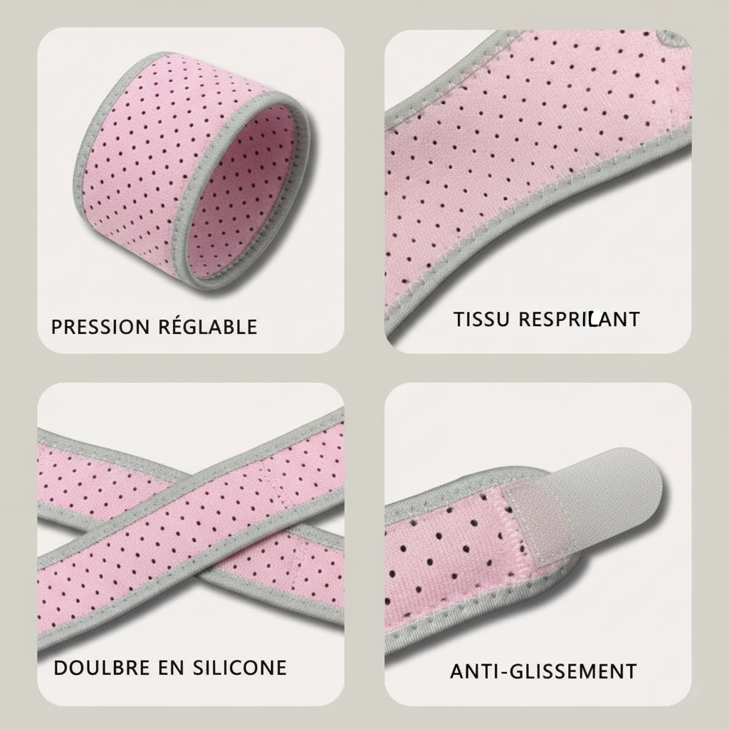 Détails du tissu et du maintien de la genouillère